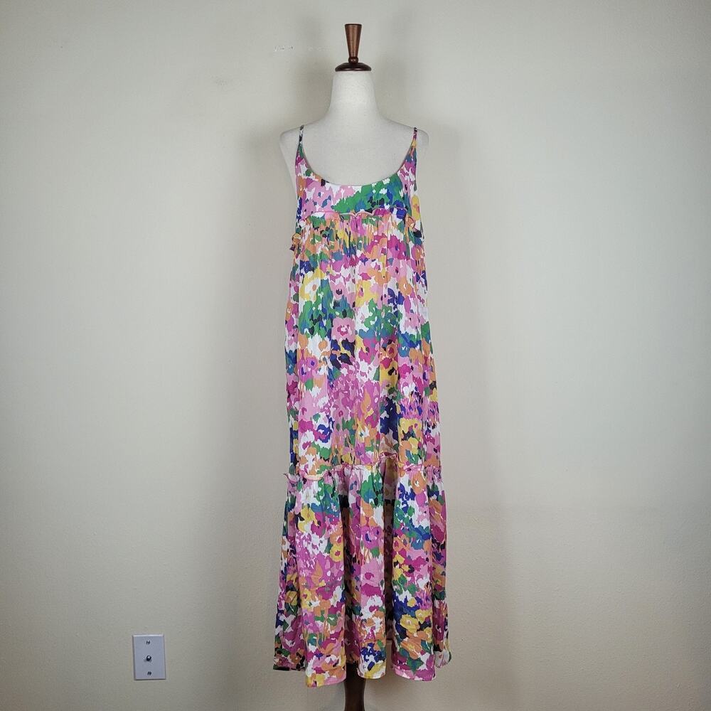 Tuckernuck Dress Small Meade Midi Floral Colorful Sleeveless Ruffles Pockets - Picture 2 of 10